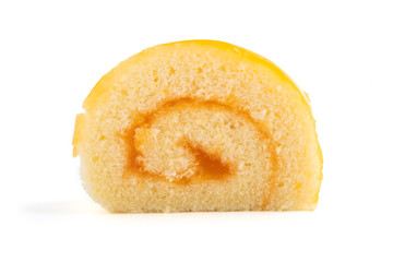 Orange roll cake on white background
