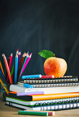 Back to school background with school supplies.View from above.