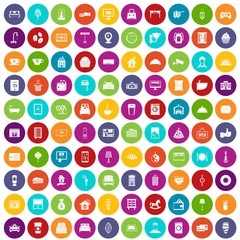 100 hotel icons set in different colors circle isolated vector illustration