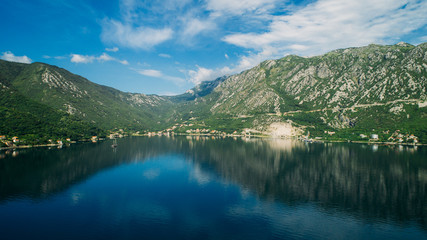 Fototapeta na wymiar Aerial view of the Kotor bay and villages along the coast