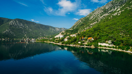 Naklejka na ściany i meble Aerial view of the Kotor bay and villages along the coast