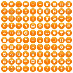 100 t-shirt icons set in orange circle isolated on white vector illustration