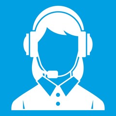 Obraz na płótnie Canvas Business woman with headset icon white isolated on blue background vector illustration