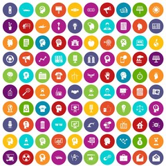 100 idea icons set in different colors circle isolated vector illustration