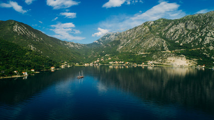 Naklejka na ściany i meble Aerial view of the Kotor bay and villages along the coast