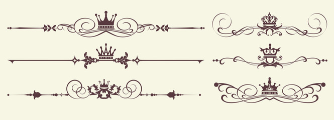 Vintage elements in Royal style: border,  frame, scroll, divider. Vector image