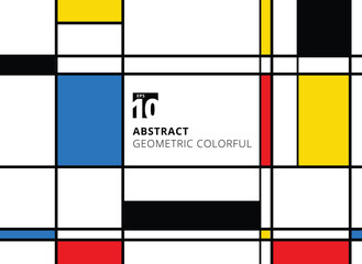 Obraz premium Abstrakcjonistyczny geometryczny kolorowy wzór dla ciągłej replikaci z liniami na białym tle.