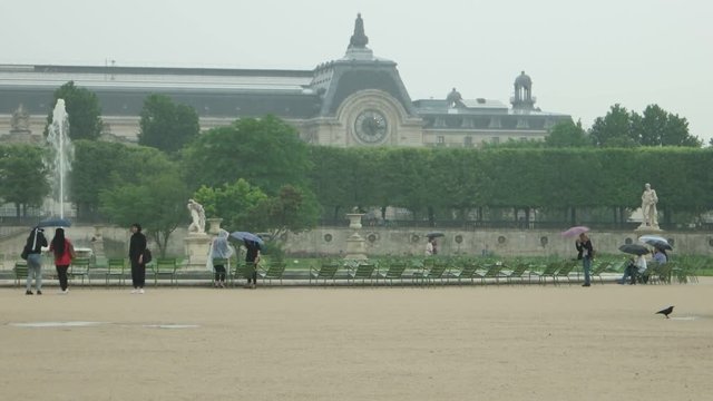 June 5, 2018 Paris, France. Garden Tuileries on a summer rainy day
