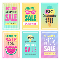 Summer sale cards. Design template of various vector cards isolate