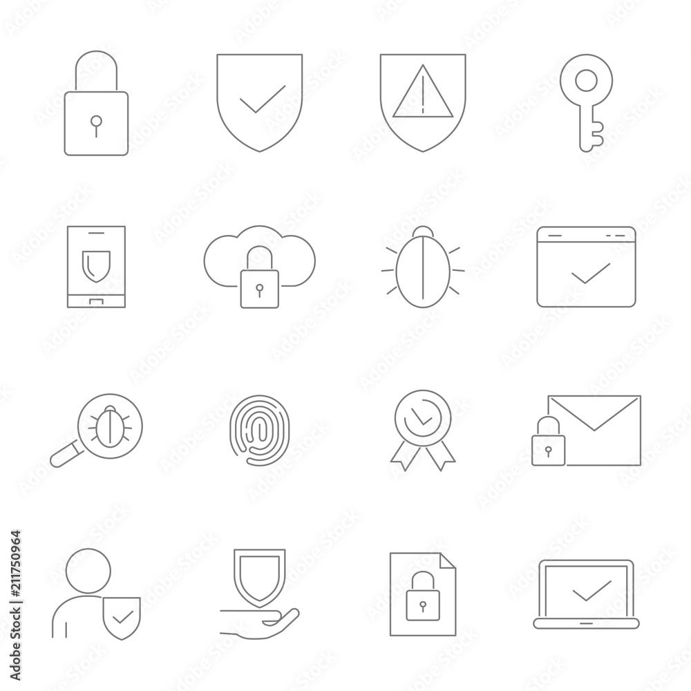 Poster symbols of privacy. vector icon set in linear style of cyber security
