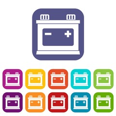 Car battery icons set vector illustration in flat style in colors red, blue, green, and other