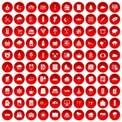 100 windows icons set in red circle isolated on white vectr illustration