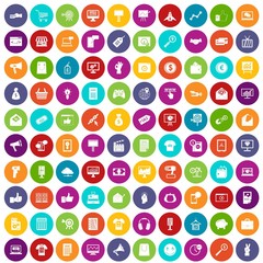 100 internet marketing icons set in different colors circle isolated vector illustration