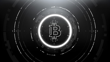 Fototapeta na wymiar Bitcoin Futuristic Sci-Fi Technology Cryptocurrency Coin Hi-Tech Illustration. Isolated on Mesh Background