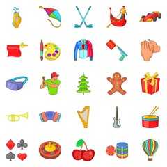 Family holiday icons set. Cartoon set of 25 family holiday icons for web isolated on white background