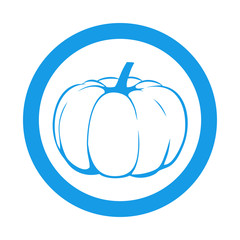 Icono plano dibujo calabaza en circulo color azul