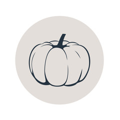 Icono plano dibujo calabaza en circulo gris