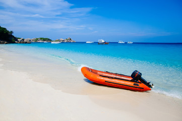 Similan island white sand beach and vibrant turquoise blue Andaman sea. Phang Nga - Phuket, Thailand