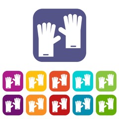 Obraz premium Rubber gloves icons set vector illustration in flat style in colors red, blue, green, and other