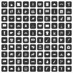 100 landmarks icons set in black color isolated vector illustration