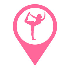 Icono plano localizacion postura de yoga mujer de pie rosa