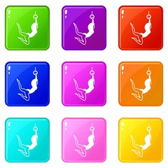 Female aerialist icons of 9 color set isolated vector illustration