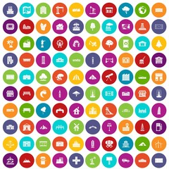 100 landscape element icons set in different colors circle isolated vector illustration