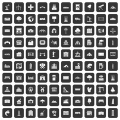 100 landscape element icons set in black color isolated vector illustration