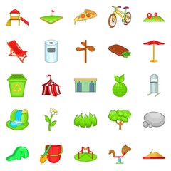 Park entertainment icons set. Cartoon set of 25 park entertainment icons for web isolated on white background