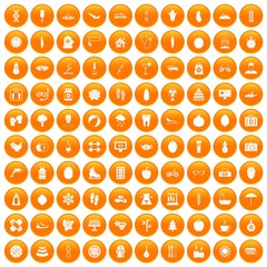 100 women health icons set in orange circle isolated on white vector illustration