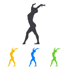 Icono plano silueta mujer gimnasia en suelo en varios colores