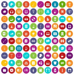 100 leisure icons set in different colors circle isolated vector illustration