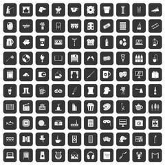 100 leisure icons set in black color isolated vector illustration