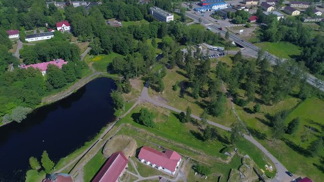 View from the height on the ancient fortress Korela. Priozersk, Leningrad region