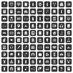 100 library icons set in black color isolated vector illustration