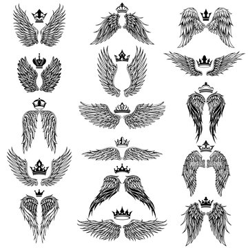 Wings with Crowns Vector silhouettes