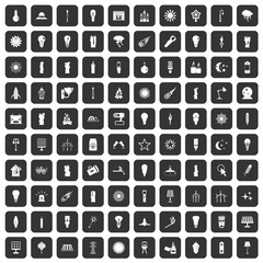 100 light source icons set in black color isolated vector illustration