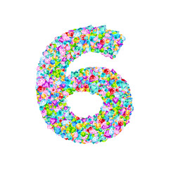 Vector colorful gem stones font, numeral 6