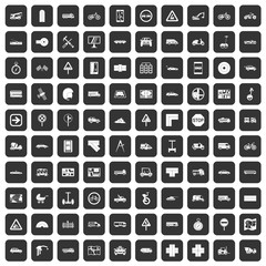 100 location icons set in black color isolated vector illustration