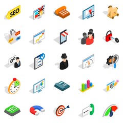 SEO help icons set. Isometric set of 25 SEO help vector icons for web isolated on white background