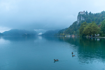 Evening and low clouds on Lake Bled, Slovenia