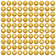 100 credit icons set in gold circle isolated on white vectr illustration