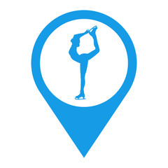 Icono plano localizacion silueta mujer patinando sobre hielo azul