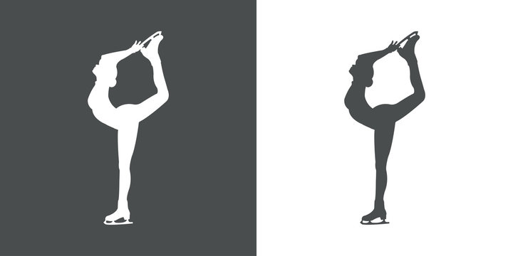 Icono plano silueta mujer patinando sobre hielo en gris y blanco