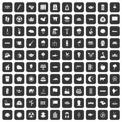 100 lotus icons set in black color isolated vector illustration