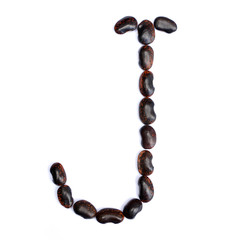The letter J is made of beans. Symbol of the English alphabet of beans on a white background.