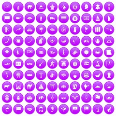 100 Asia icons set in purple circle isolated on white vector illustration