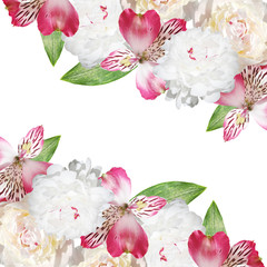 Beautiful floral background of alstroemerias and peonies  