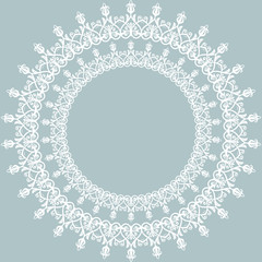 Elegant round white ornament in classic style. Abstract traditional pattern with oriental elements. Classic vintage pattern