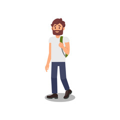 Young man walking with backpack,healthy and active lifestyle vector Illustration on a white background